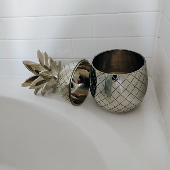 MCM Metal Chrome Silver Pineapple Ice Bucket Rimmed Canister 14" - Picture 7 of 7